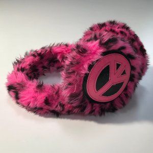 Girls Pink Faux Fur Sparkle Peace Sign Ear Muffs